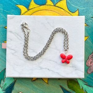 Red Butterfly Charm Silver Chain Necklace